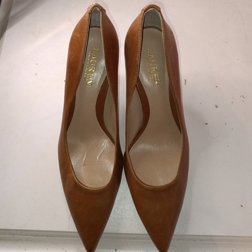 Ralph Lauren Tan Pointed-Toe Leather Pumps